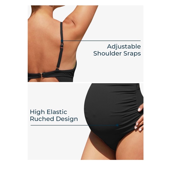 Summer Mae Women's Ribbed Cutout Maternity Swimsuit Tie Knot Front Pregnancy - Picture 4 of 5